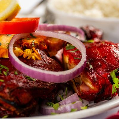 Tandoori chicken, close up.