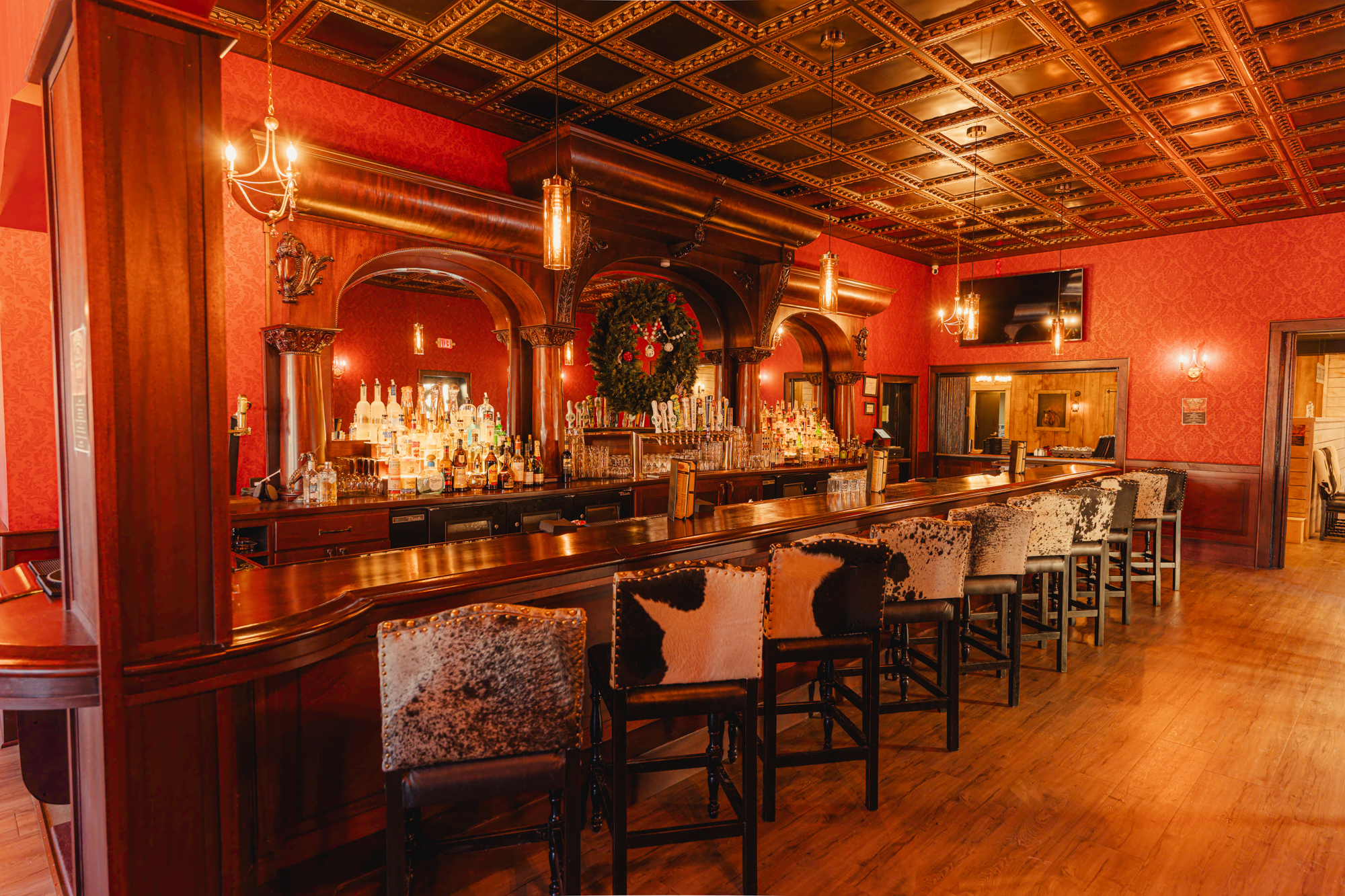 Historic bar with chairs and mirror