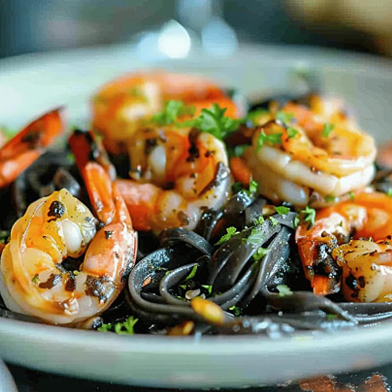 menu item 2 of 51, LINGUINI NERI CON GAMBERI