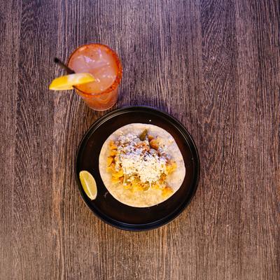 Cauliflower taco and a drink.