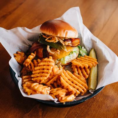 The Karl Burger served with chips