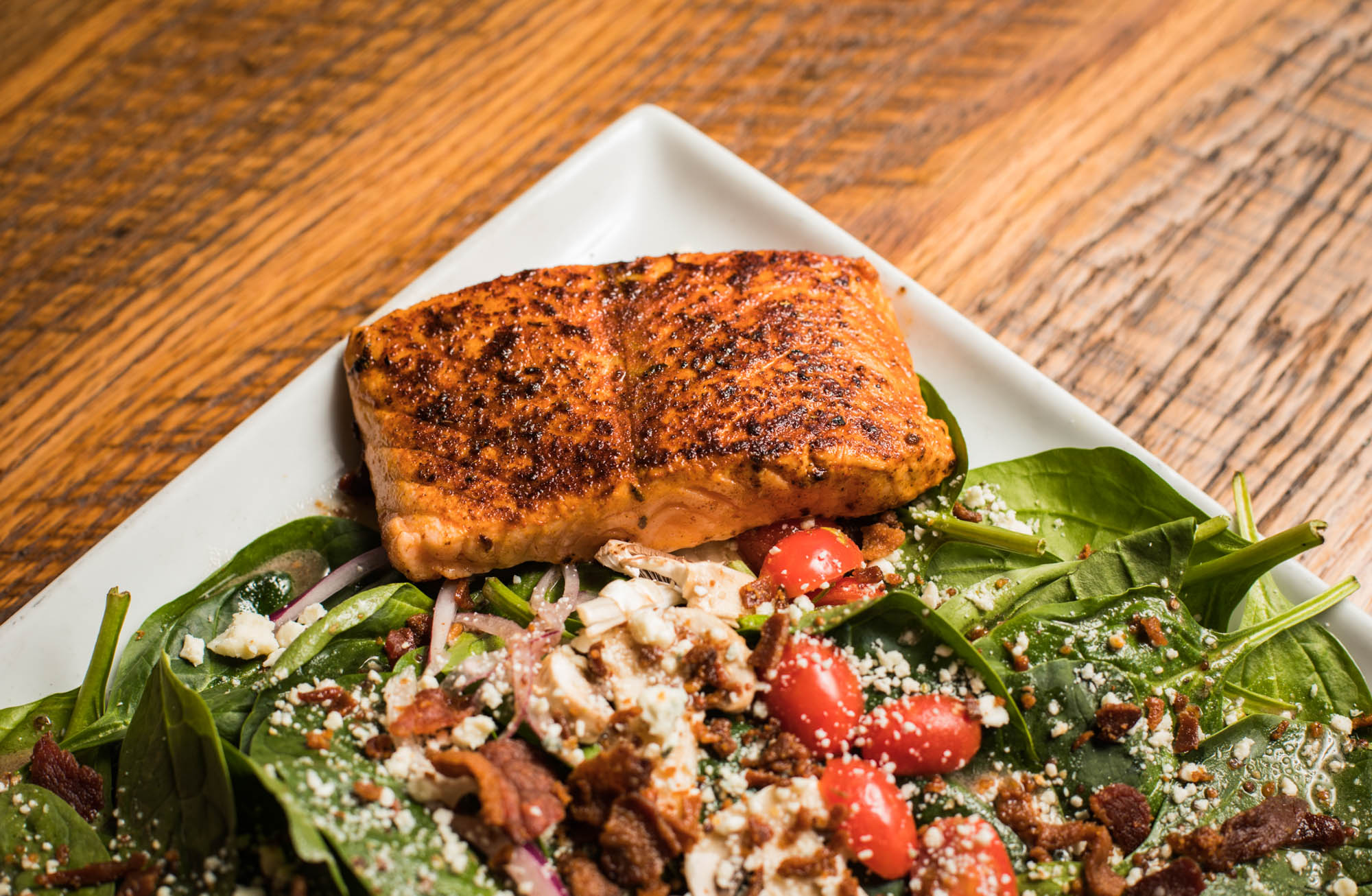 Spinach Bacon Salad and Salmon