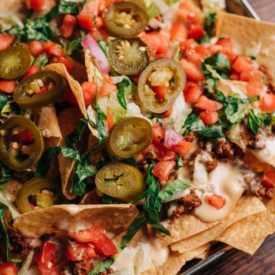 Loaded nachos, top view.