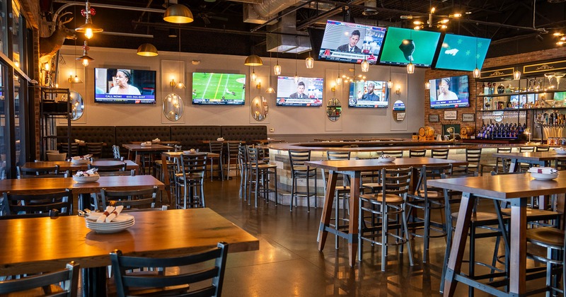 Dining area with TVs in the back