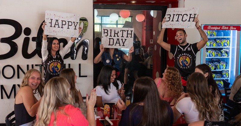 Interior, seating area, birthday celebration