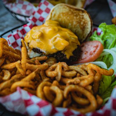 VP Burger with fries.