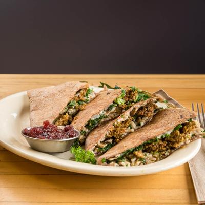 Thanksgiving Quesadilla with cranberry sauce on the side photo