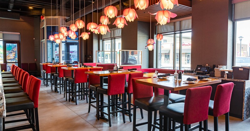 Interior, bar area, dining tables and booths