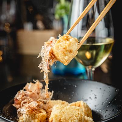 Chopsticks and food.