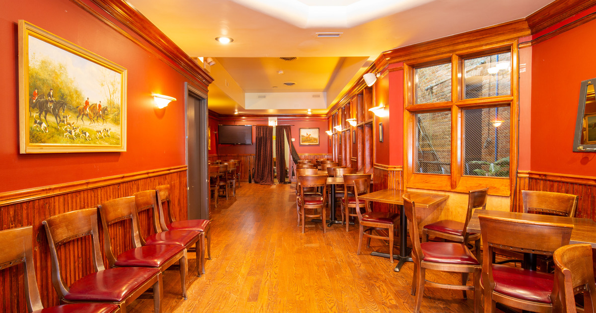 Interior, tables and chairs lined up