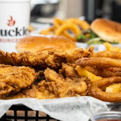 Fried chicken and onion rings.