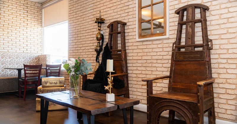 Interior, wooden chairs and table