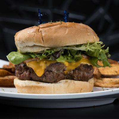Cheeseburger with fries.