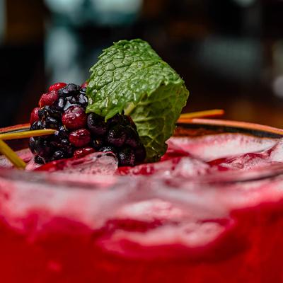 Blackberry Bourbon Smash, close up.