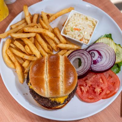 Cheeseburger and fries.