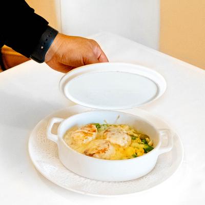 Shrimp with risotto, asparagus, and Champagne saffron sauce.