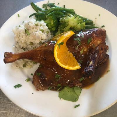 Duck ala Mandarin. Yes!!! Crispy on outside, moist and tender inside....