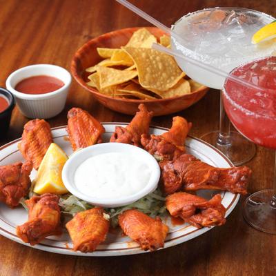 One dozen bone-in wings with your choice of buffalo hot, mild BBQ, or sweet chili sauce.