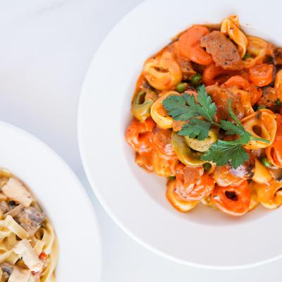 Pasta with sausages.