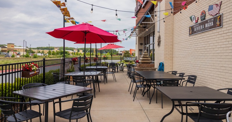Exterior, tables and chairs ready for guests