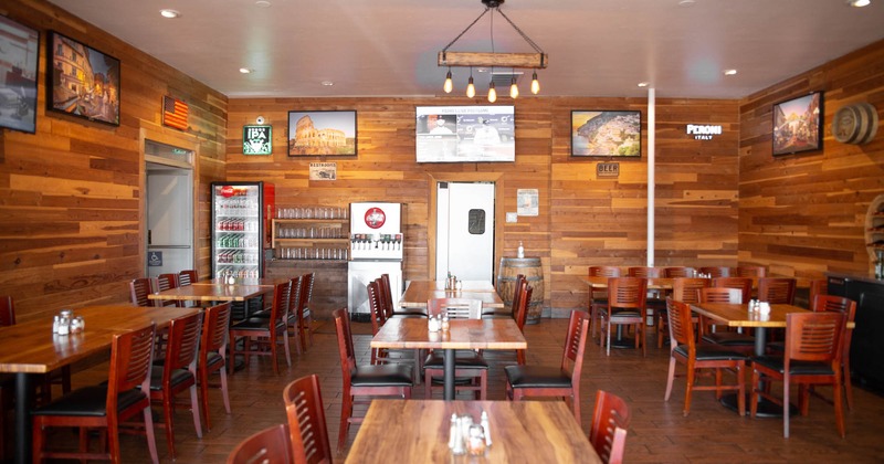 Interior, dining tables and seats