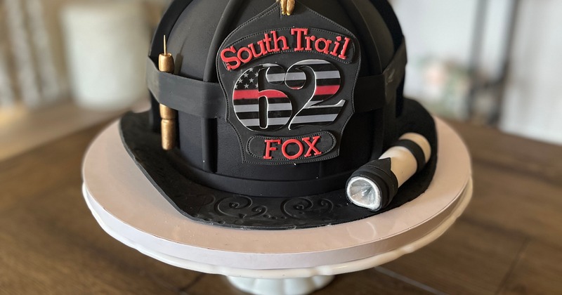 Firefighter helmet-shaped cake