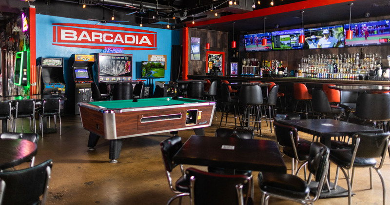 Interior, pool tables in the middle