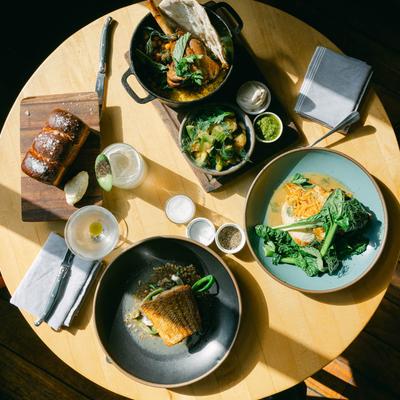 Served meals, top view.