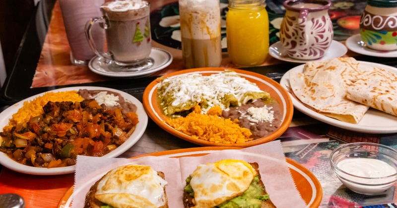 Various meals plated and served