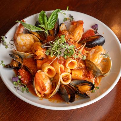 Jumbo shrimp, clams, mussels, and calamari plate.