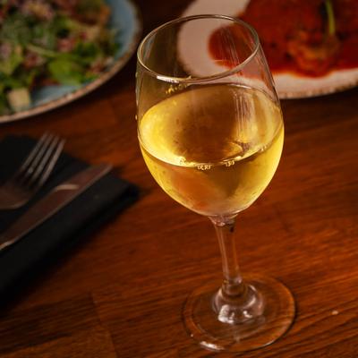 Glass of white wine.