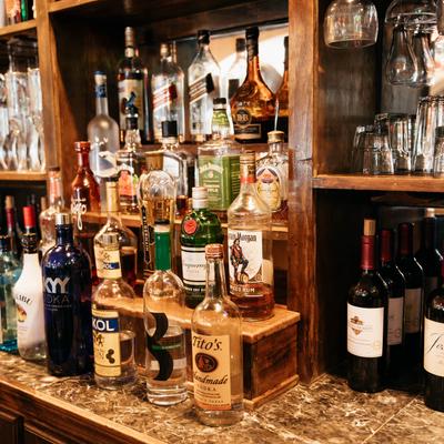 Interior, bottles of spirits at the bar