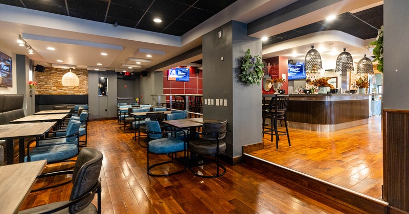 Interior, bar and seating area, cozy atmosphere