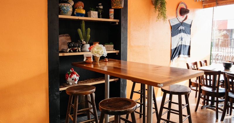 Interior, a bar table with stools