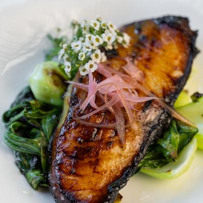 Miso black cod and blistered bok choy.