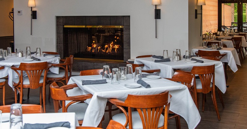 Dining tables set and ready for guests