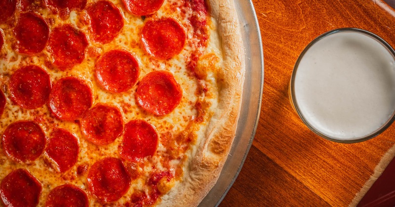 Pepperoni pizza and beer