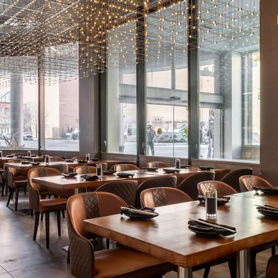 Dining area with tables ready for dining.