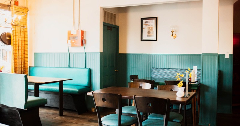 Restaurant interior, tables and seating