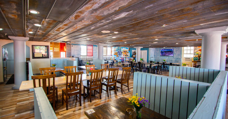 Interior, tables ready for guests