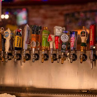 Assorted beer taps.