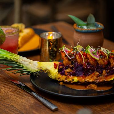 An intricately arranged meal.