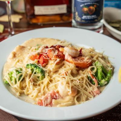 Shrimp and lobster linguine pasta.