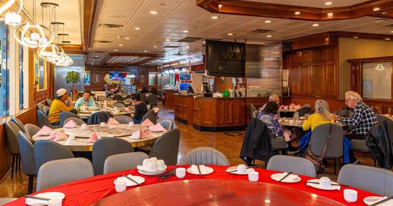 Dining space, guests enjoying dinner