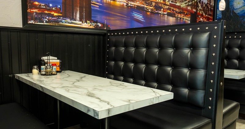 Interior, restaurant booth in dining area