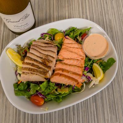 Smoked fish salad, top view.