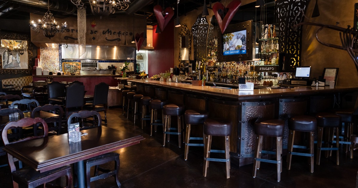 Interior, atmospheric and elegant bar and seating area