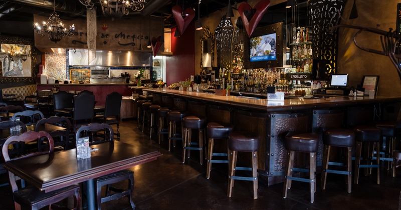 Interior, atmospheric and elegant bar and seating area