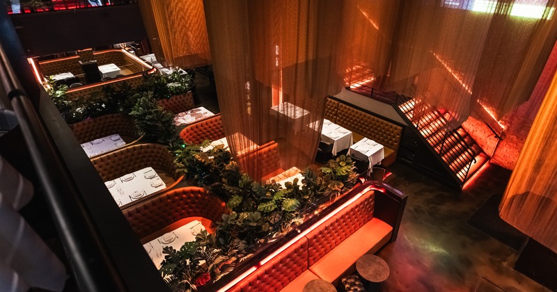 Diner area, booths, view from above