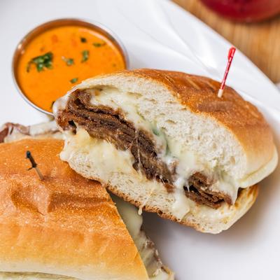 Eggplant Ciabatta with Basil Leaves.
